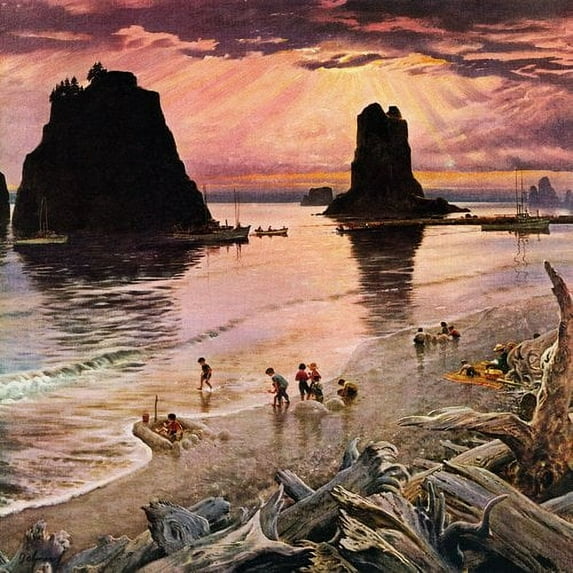 "The Beach at Dusk" Painting Print on Wrapped Canvas