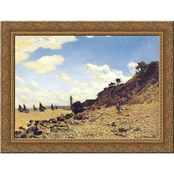 The Beach at Honfleux 24x20 Gold Ornate Wood Framed Canvas Art by Monet, Claude