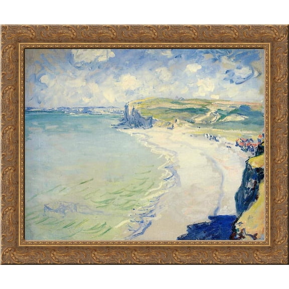 The Beach at Pourville 24x20 Gold Ornate Wood Framed Canvas Art by Monet, Claude