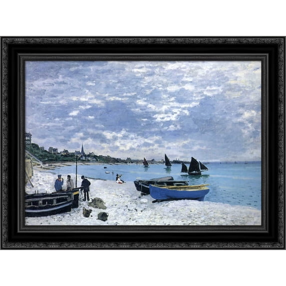 The Beach at Sainte Adresse 24x20 Black Ornate Wood Framed Canvas Art by Monet, Claude