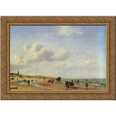 The Beach at Scheveningen 24x18 Gold Ornate Wood Framed Canvas Art by Adriaen van de Velde