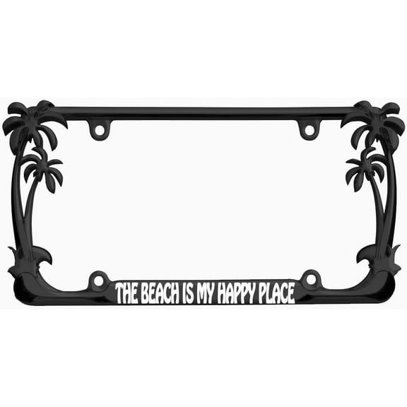 The Beach is My Happy Place Style Palm Tree Heavy Duty Metal License Plate Frame Auto License Plate FrameCar Accessories