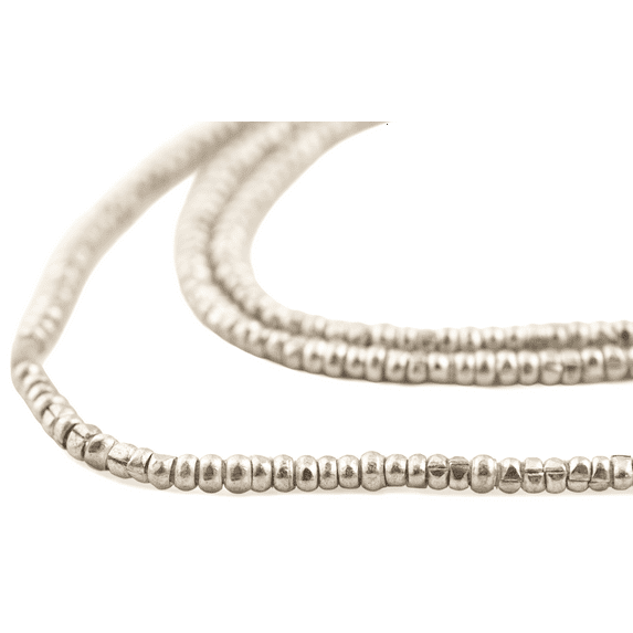 The Bead Chest Silver Heishi Beads – 2mm Ethiopian Metal Spacers, Full Strand for Jewelry Making I Approximately 450+ Beads