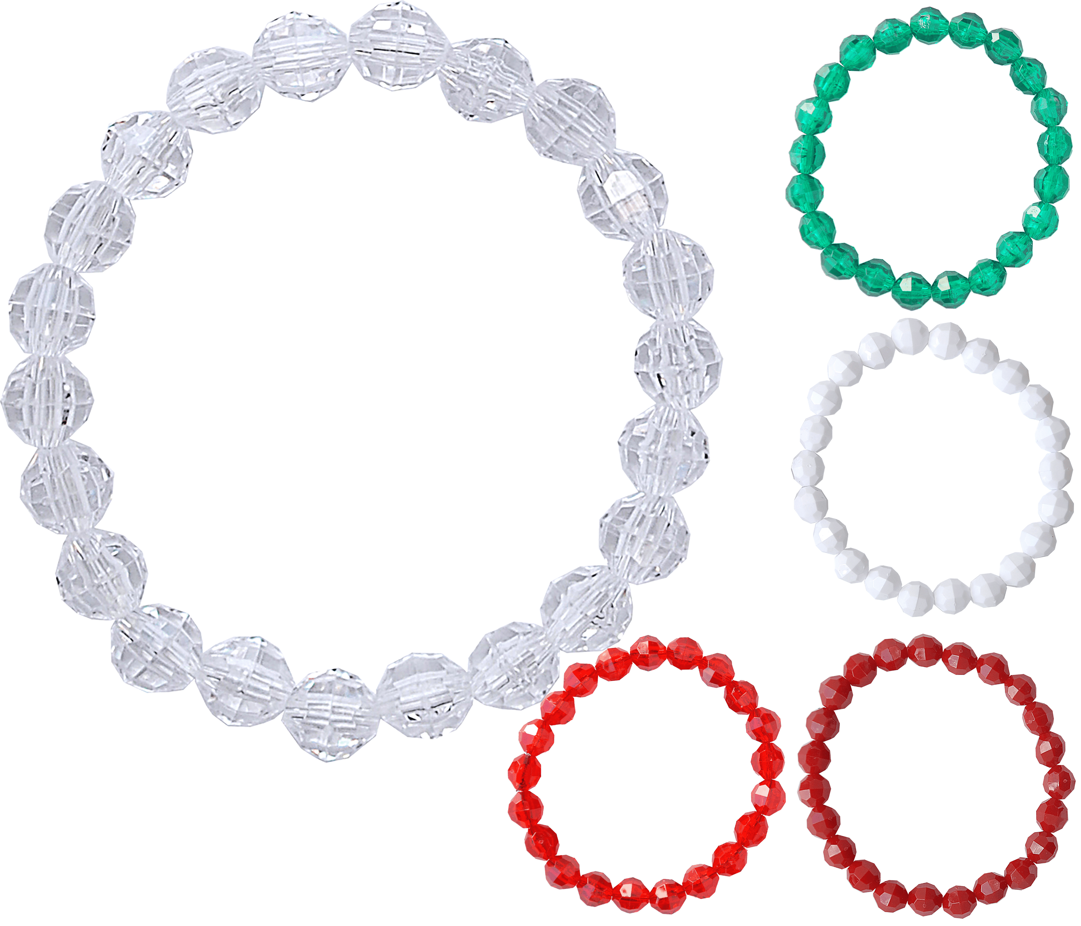 The Beadery 8MM Festive Faceted Round Plastic Beads, Emerald, Crystal, Ruby, Red, and White. 4500 Beads.