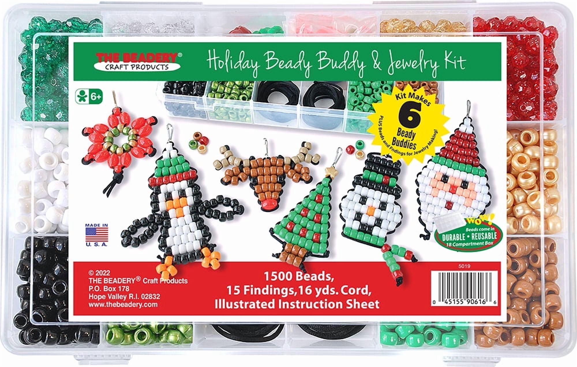 The Beadery Christmas Festive Beaded Buddies, 6 Beaded Backpack Buddies, Plastic Beads, Craft Kit
