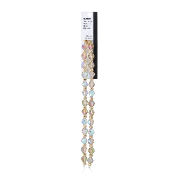 The Beadery Craft Products DIY 2-Strand Clear AB Glass Faceted Beads with Wavy Gold Spacer Beads, 7 Inches, 82 Beads.