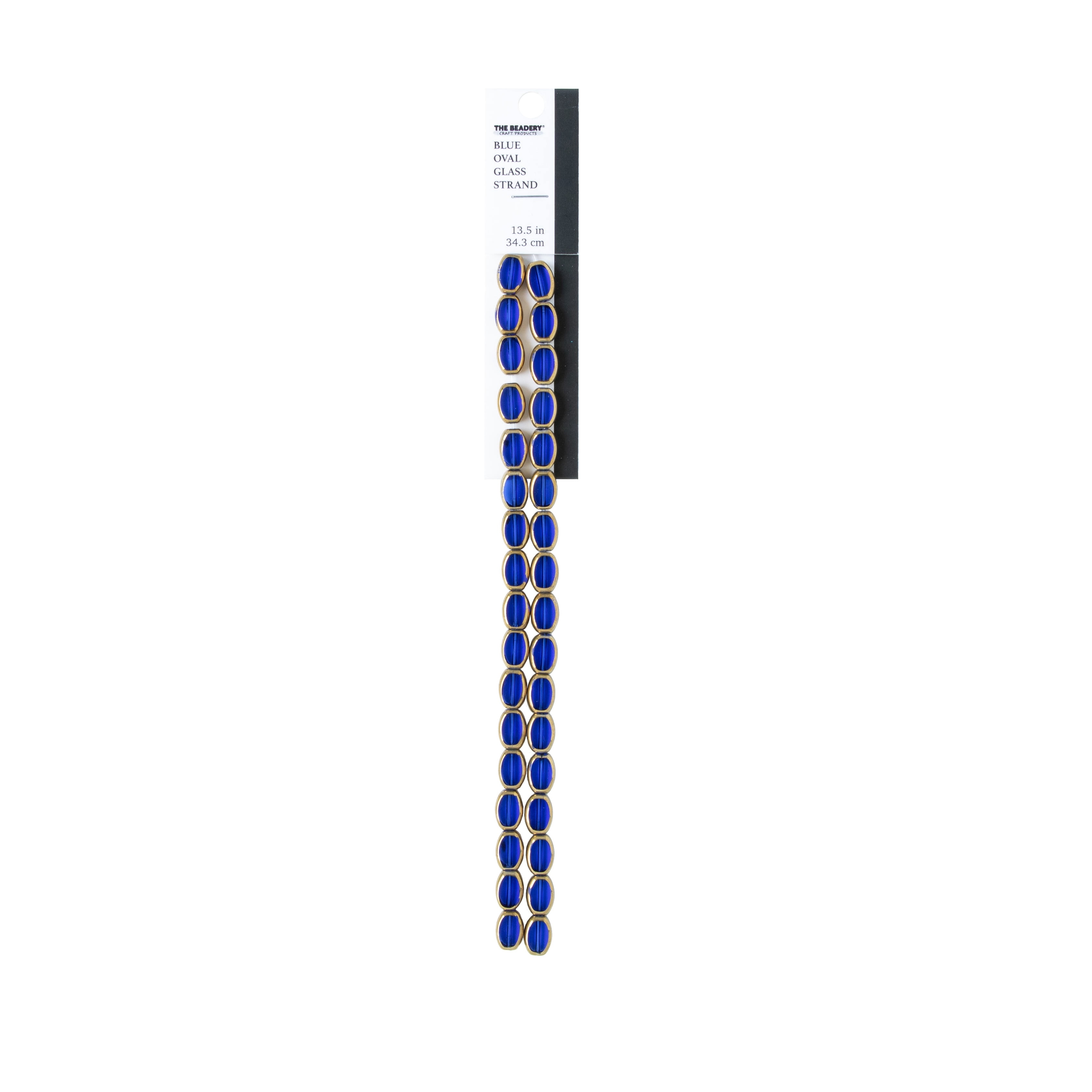 The Beadery Craft Products DIY 2-Strand Sapphire Oval Glass Beads with Gold Trim, 13.5 inch. 28 Pieces