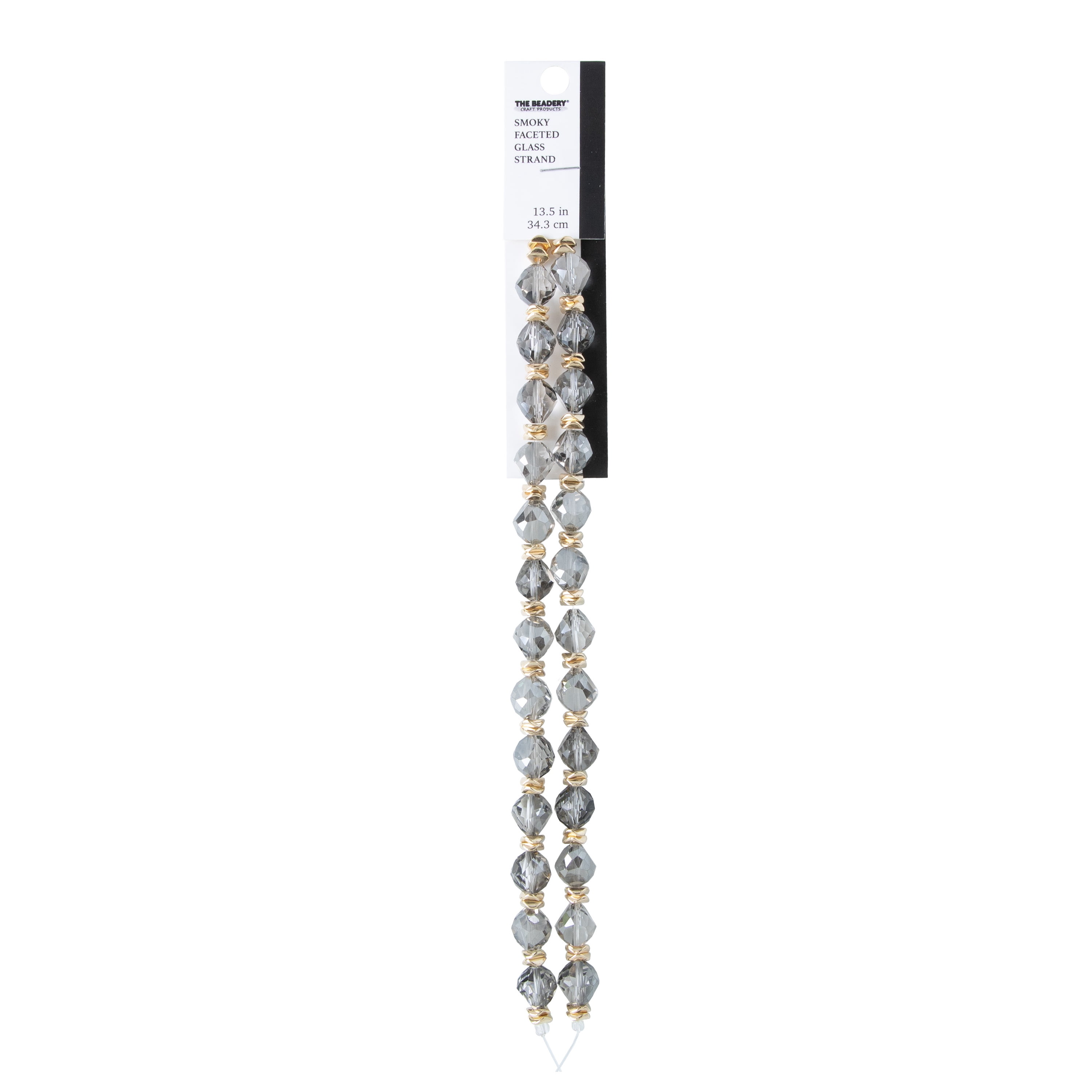 The Beadery Craft Products DIY 2-Strand Smoky Gray Faux Quartz Glass Faceted Beads with Wavy Gold Spacer Beads, 7 Inches, 82 Beads.