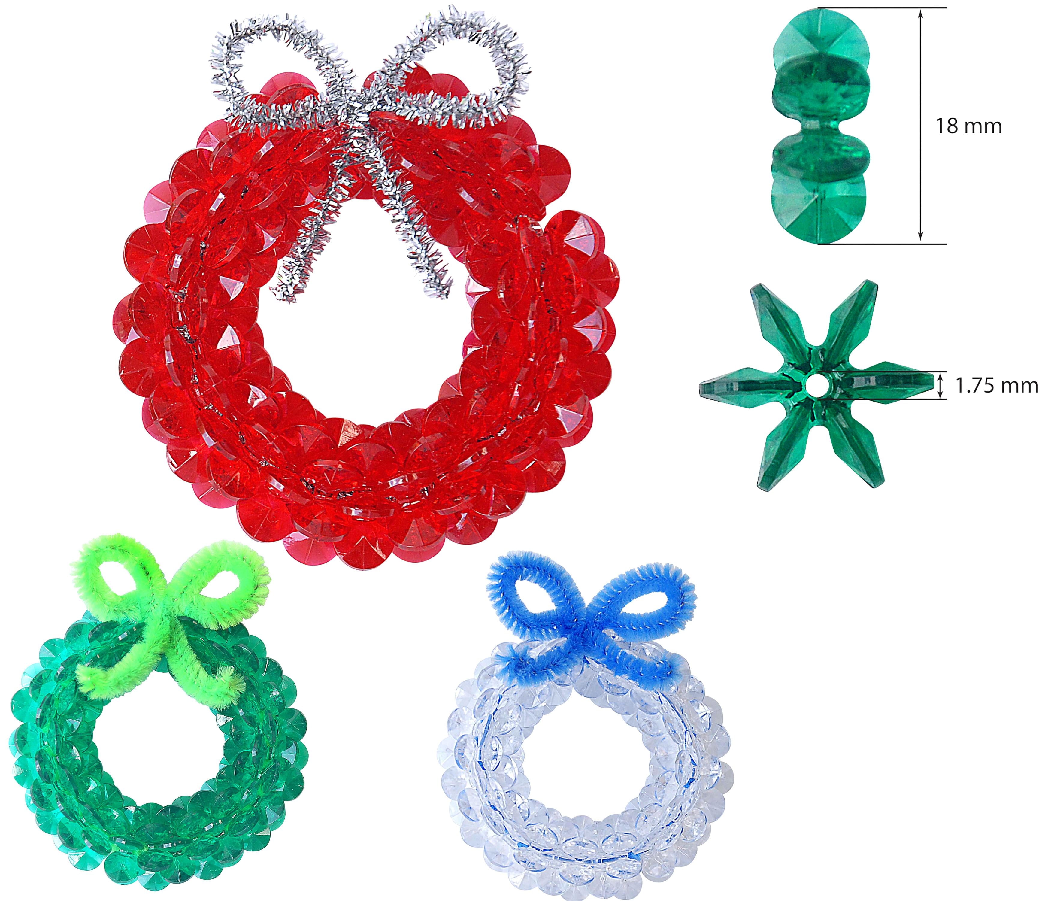 The Beadery Festive 18MM Sunburst Beads. Ruby, Emerald, and Crystal. 780 plastic beads