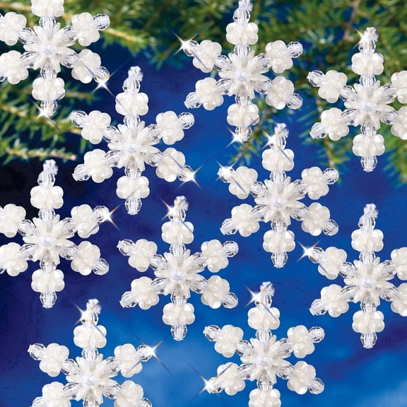 The Beadery - Holiday Celebration DIY Beaded Ornament Kit, 2" Mini Pearl Snowflake - Makes 24 - 7493
