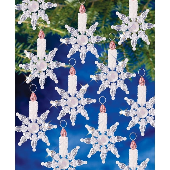The Beadery Holiday Beaded Ornament Kit-Snowflake Candle 2"X2.5", Makes 12