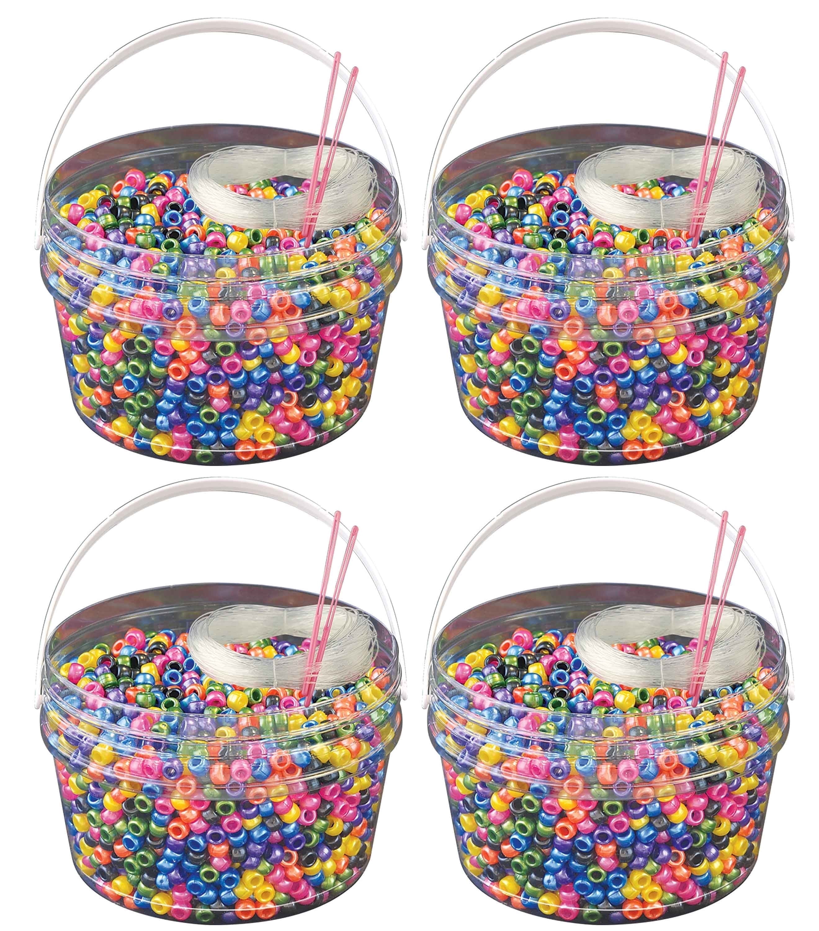 The Beadery - Kandi Kids Bucket, Bright Pearl Multi - 6 Lbs Beads, Cord, Needles in 4 Tubs - USMP6500989