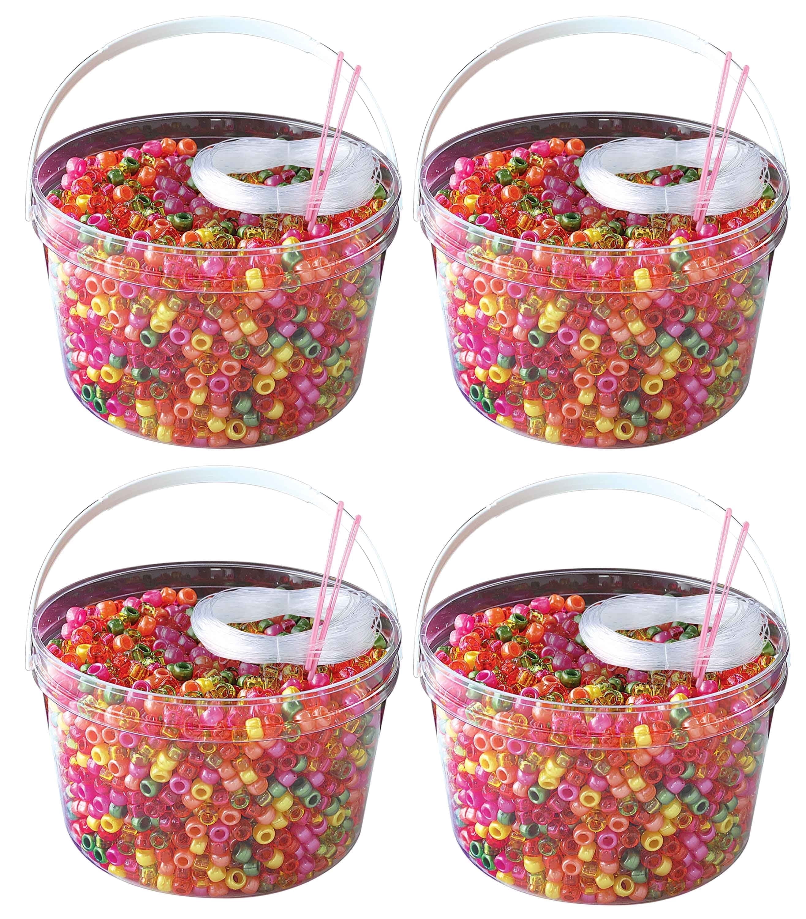 The Beadery - Kandi Kids Bucket, Fiesta Multi - 6 Lbs Beads, Cord, Needles in 4 Tubs - USMP6500983