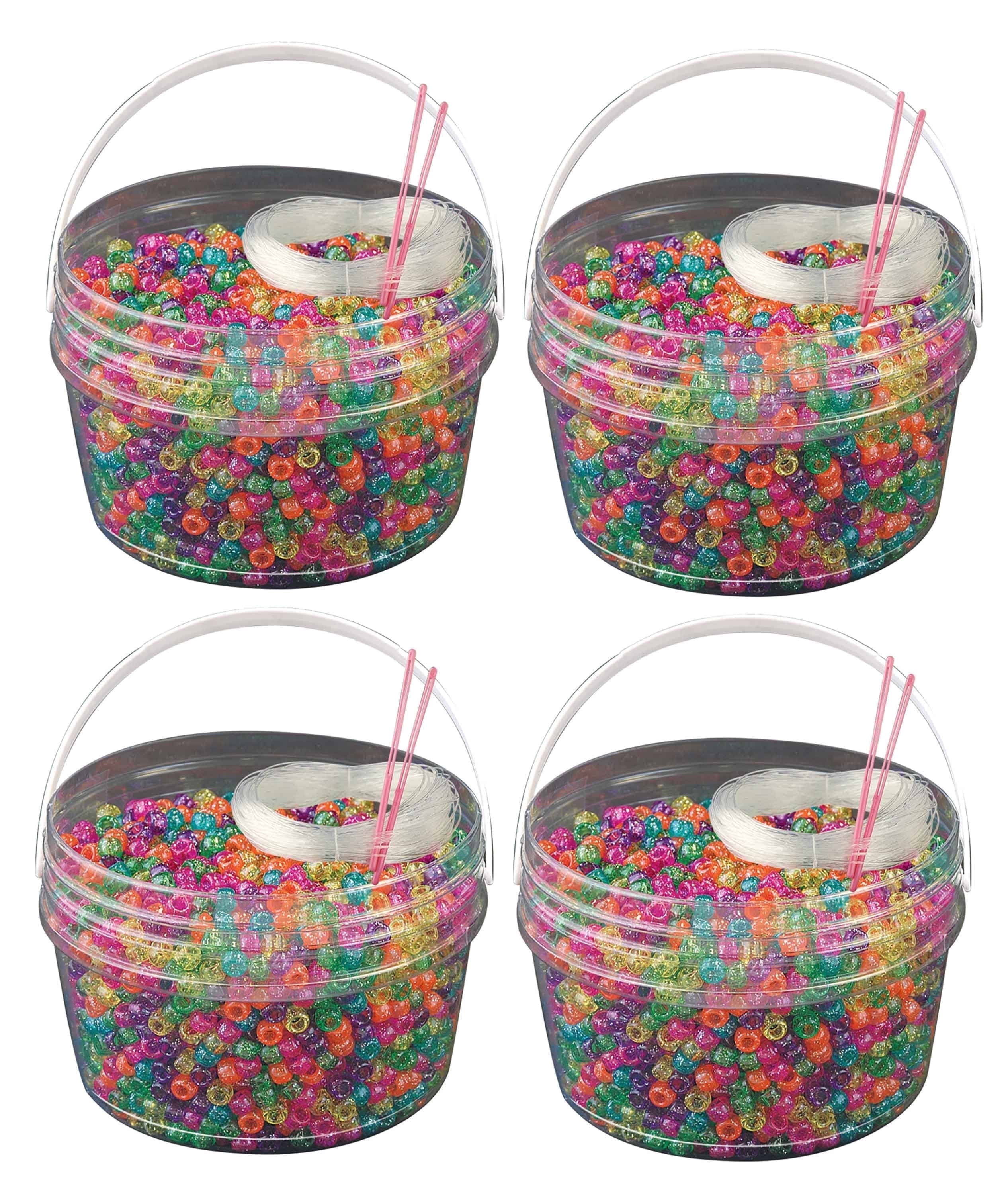 The Beadery - Kandi Kids Bucket, Jelly Sparkle Multi - 6 Lbs Beads, Cord, Needles in 4 Tubs - USMP6500375