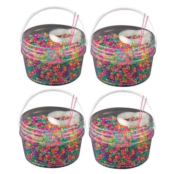 The Beadery - Kandi Kids Bucket, Jelly Sparkle Multi - 6 Lbs Beads, Cord, Needles in 4 Tubs - USMP6500375
