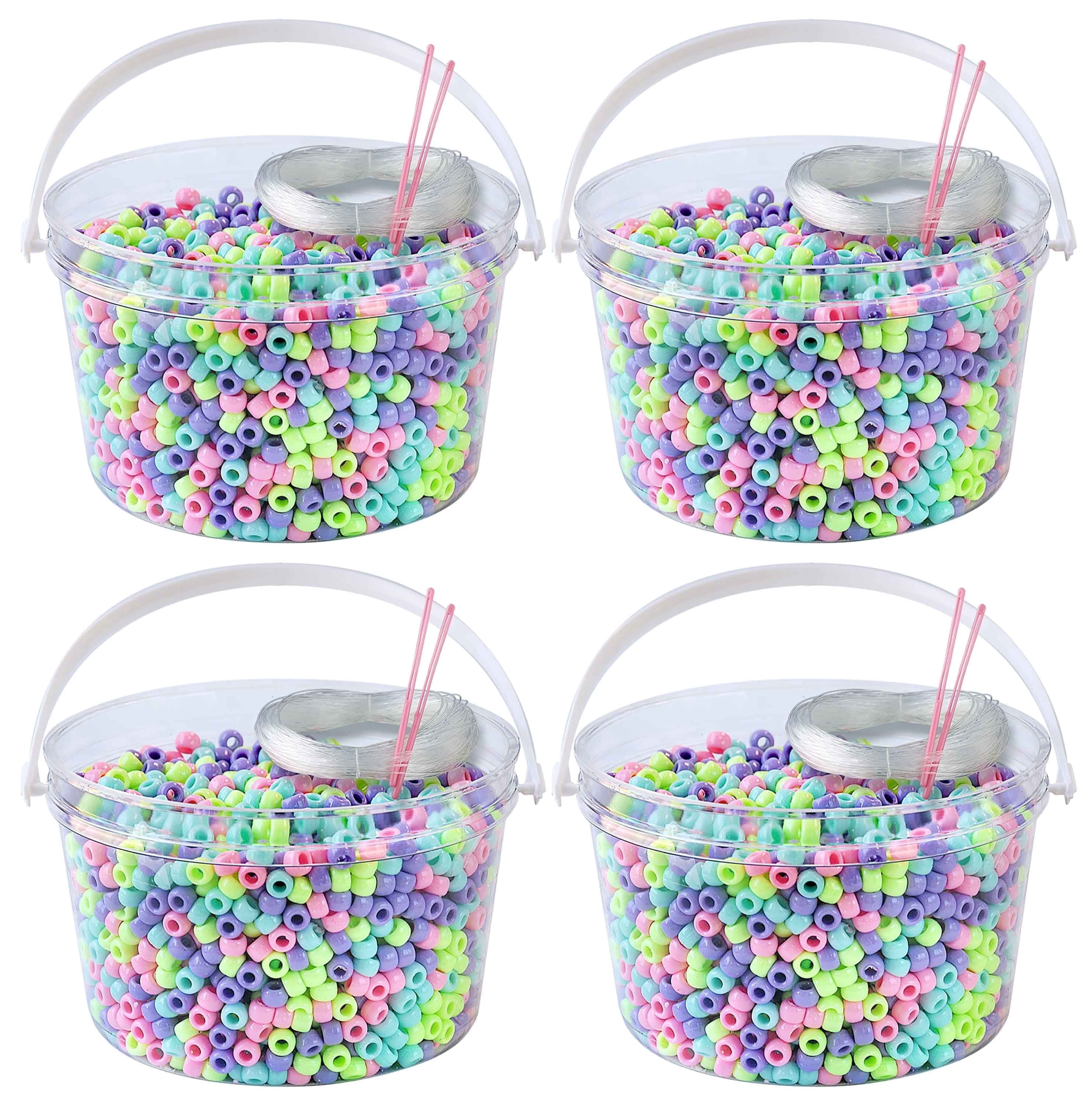 The Beadery - Kandi Kids Bucket, Pastel Bliss Multi - 6 Lbs Beads, Cord, Needles in 4 Tubs - USMP6500474