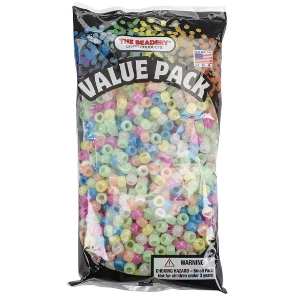 The Beadery - 9x6mm Barrel Pony Bead, Glow Multi - 900 Pieces - 750V285