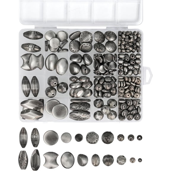 The Beadsmith Acrylic Beads Assortment  Antique Silver Faux Metal, Approx. 285pc, 20 Shapes, For Jewelry Making