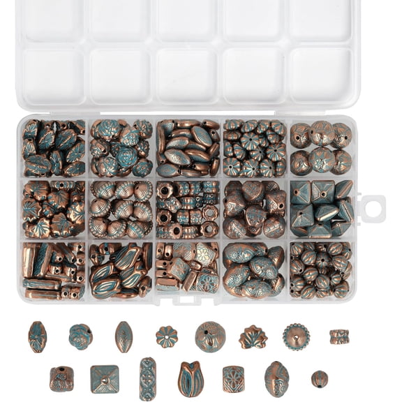 The Beadsmith Acrylic Beads Assortment Aqua & Copper Patina Mixed Beads, Approx. 300pc, 15 Shapes, For Jewelry Making