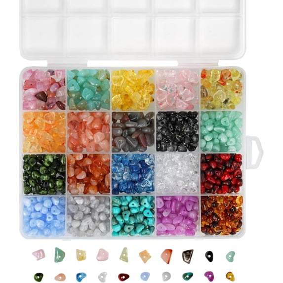 The Beadsmith Acrylic Beads Assortment – Faux Gemstone Chip Beads, Approx. 1000pc, 20 Colors, Irregular Stone-Look, Jewelry & Bracelet Making Kit