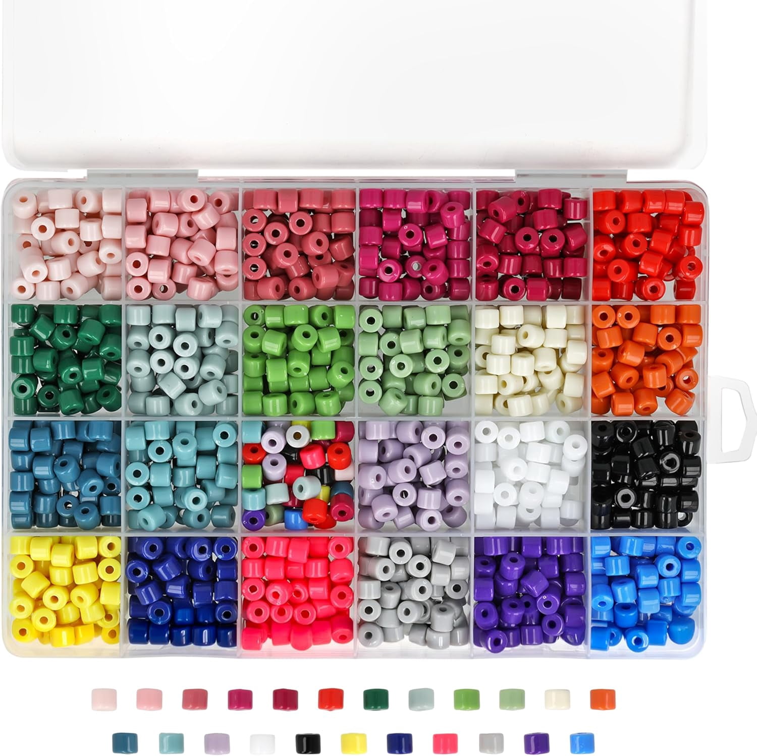 The Beadsmith Acrylic Beads Assortment – Tube Beads Assorted Colors, Approx. 1200pc, 24 Compartments, 23 Colors + Mixed, 0.25" x 0.2" Cylinder Beads