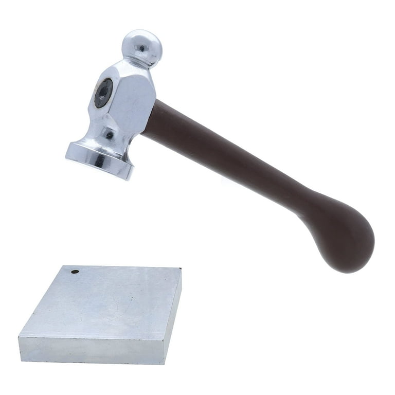 The Beadsmith Chasing Hammer & Bench Block Wire Elements Two-Sided Hammer, 7.5, Wood Handle 2 Steel Block with Hole for Riveting & Bending Tools for