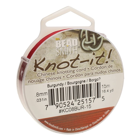 The Beadsmith Chinese Knotting Cord - Burgundy Color, 0.8 mm Diameter, 15-Meter Spool