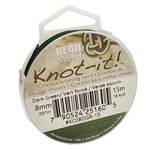 The Beadsmith Chinese Knotting Cord - Dark Green Color, 0.8 mm Diameter, 15-Meter Spool
