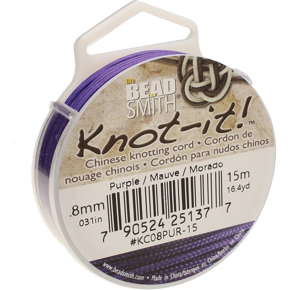The Beadsmith Chinese Knotting Cord - Purple Color, 0.8 mm Diameter, 15-Meter Spool