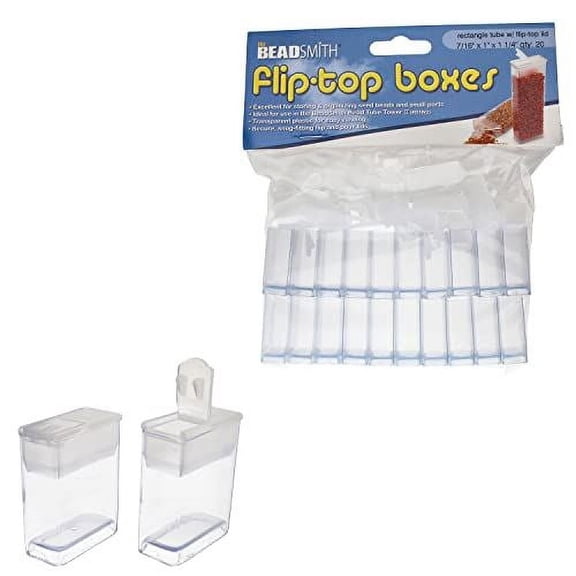 The Beadsmith Clear Plastic Boxes - Rectangle with a Flip Top Cap - 7/16” x 1” x 1-1/4” - Use for Beads, Bath Salts, Wedding & Party Favors, Home or Office Storage - Bag of 20