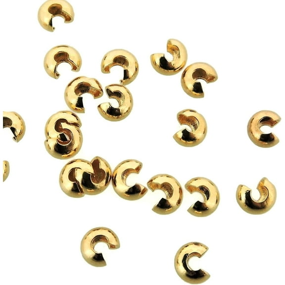 The Beadsmith Crimp Bead Covers – Gold-Plated, Round Shape, Half Open, 3mm Diameter, 144 Pieces