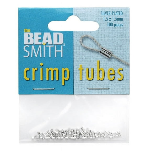 The Beadsmith Crimp Beads, Tube 1.5x1.5mm, 100 Pieces, Silver Plated
