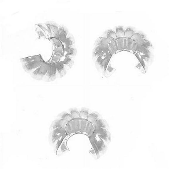 The Beadsmith Crimp Covers Silver Plated, Corrugated Round Shape, Half Open, 4mm Diameter, 144 Pieces