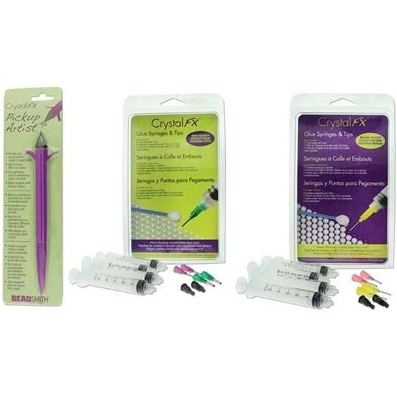 The Beadsmith CrystalFX Collection Combo1 x Pickup Artist Tool15 Glue Syringes for Thick & Medium ViscosityPrecision Tool & Adhesives for Crystals, Rhinestones, Flat Back Stones, Gems & Jewels