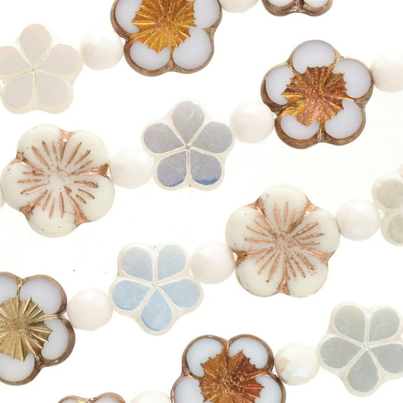 The Beadsmith Czech Glass Strands - High Quality, Pressed & Table Cut Beads 6 x 7-Inch Strands, 14 Beads Per Strand White Winter Garden Mix For Jewelry Making, Decorations & DIY Crafts