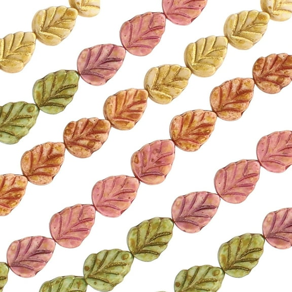 The Beadsmith Czech Glass Strands - High Quality, Pressed & Table Cut Beads 6 x 7-Inch Strands, 16 Beads Per Strand Autumn Greens Mix For Jewelry Making, Decorations & DIY Crafts
