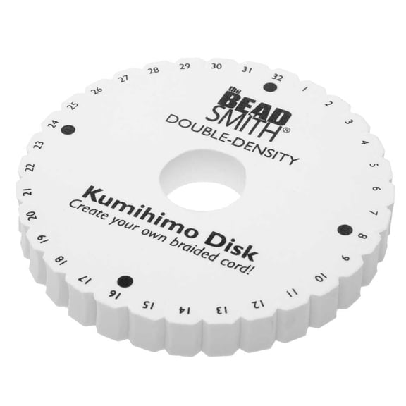 The Beadsmith Double Density 32 Slot Kumihimo Disk, For Japanese Braiding and Cording 6 Inches, White