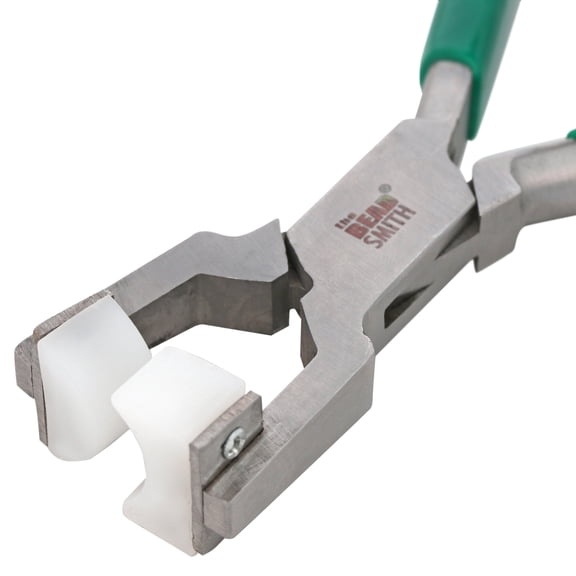 The Beadsmith Double Nylon Jaw Ring Bending Plier, 5.5 inches (140mm), Green PVC comfort grip handle, no spring, for protecting wire when bending
