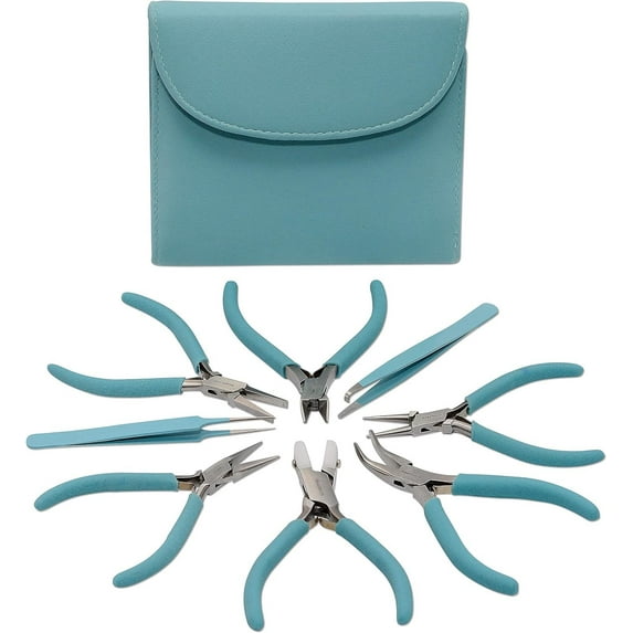 The Beadsmith Fashion Color Plier Set and Clutch, 8-Piece Beader's Tool Kit (Light Blue)