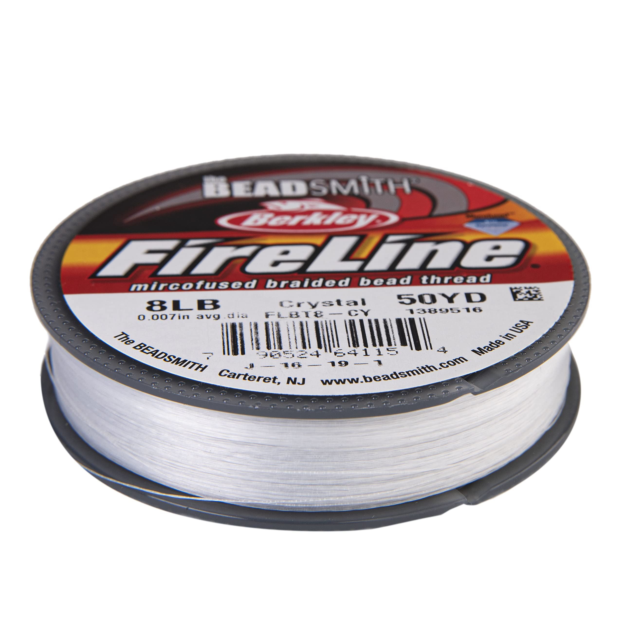 The Beadsmith Fireline by Berkley – Micro-Fused Braided Thread – 10lb.  Test, 008”/.20mm Diameter, 50 Yard Spool, Crystal Color – Super Strong  Stringing Material for Jewelry Making and Bead Weaving 