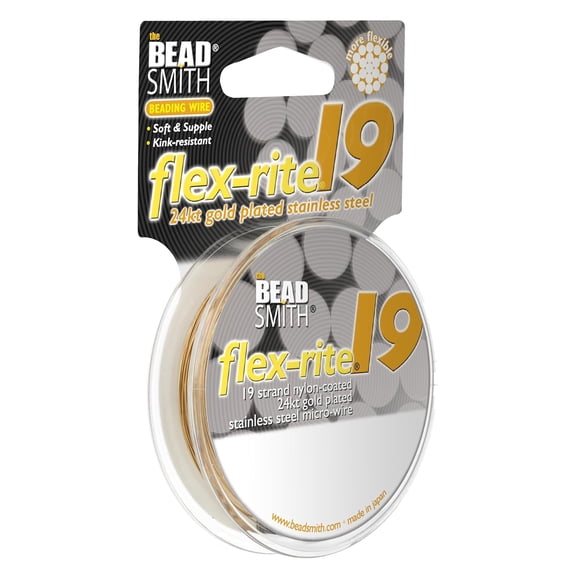 The Beadsmith Flex-Rite Beading Wire - 19-Strand, 0.014" Dia, 24k Gold-Plated, 30 ft