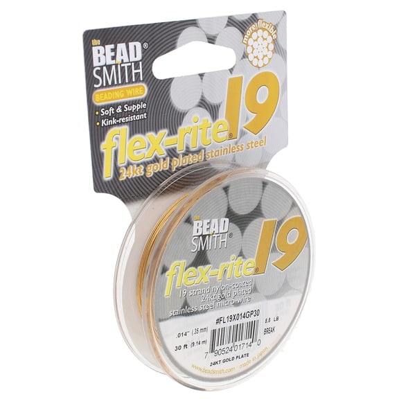 The Beadsmith Flex-Rite 19-Strand Nylon Coated, Stainless-Steel Beading Wire, Jewelry Making Supply (.014 Dia, 24KT Gold Plated – 30 Ft)
