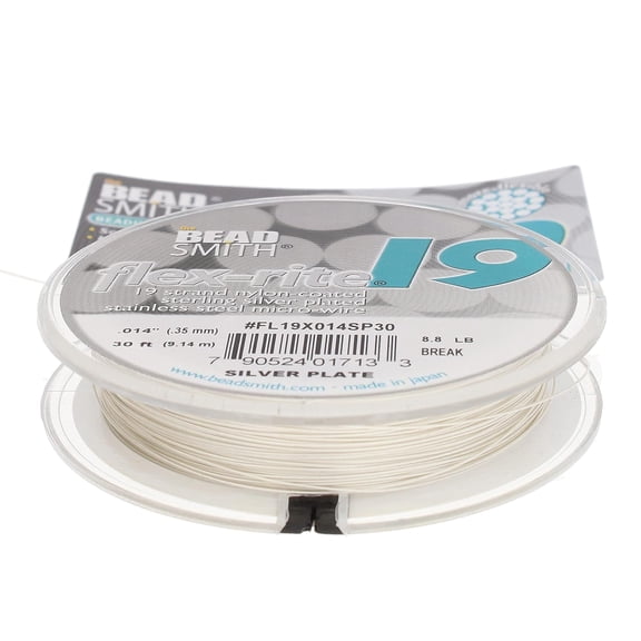 The Beadsmith Flex-Rite 19-Strand Nylon Coated, Stainless-Steel Beading Wire, Jewelry Making Supply (.014 Dia, Silver Plated – 30 Ft)