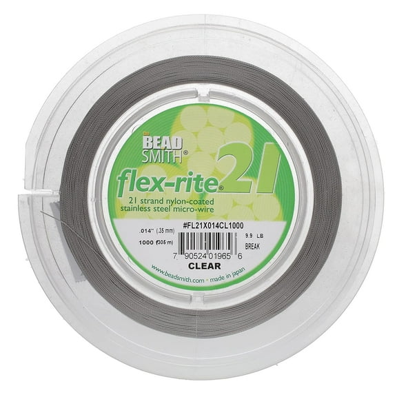 The Beadsmith Flex-Rite 21 Strand Nylon Coated, Stainless-Steel Beading Wire, Jewelry Making Supply (.014 Dia, Clear - 1000 Ft)