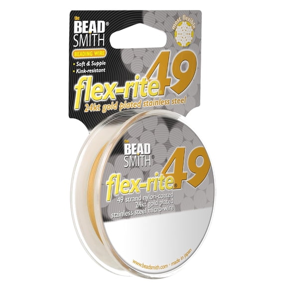 The Beadsmith Flex-Rite Beading Wire - 49-Strand, 0.014" (0.35 mm) Dia, 24k Gold-Plated, 10 ft