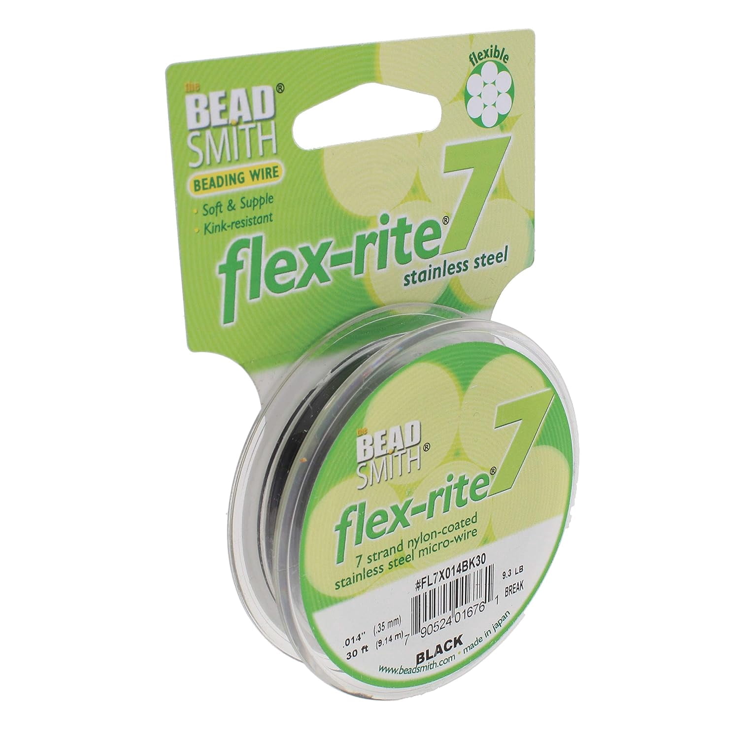 The Beadsmith Flex-Rite Beading Wire - 7-Strand, 0.014" (0.35 mm) Dia, Black, 30 ft