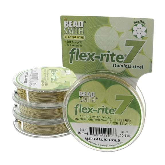 The Beadsmith Flex-Rite 7 Strand Nylon Coated, Stainless-Steel Beading Wire, Jewelry Making Supply (.018 Dia, Gold - 100 Ft)