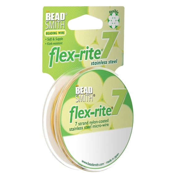 The Beadsmith Flex-Rite Beading Wire - 7-Strand, 0.020" (0.50 mm) Dia, Metallic Gold, 30 ft
