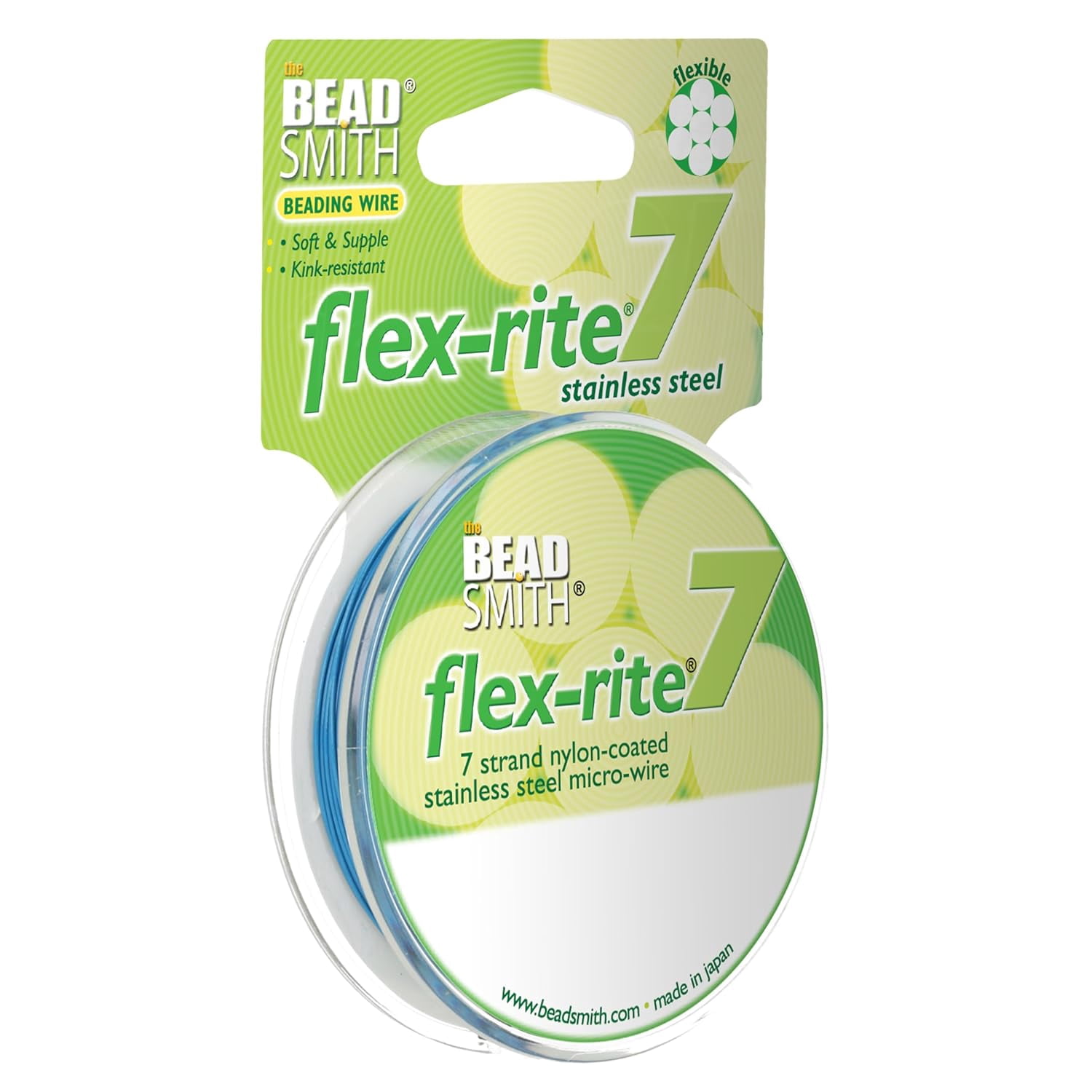 The Beadsmith Flex-Rite Beading Wire - 7-Strand, 0.024" (0.60 mm) Dia, Blue, 30 ft