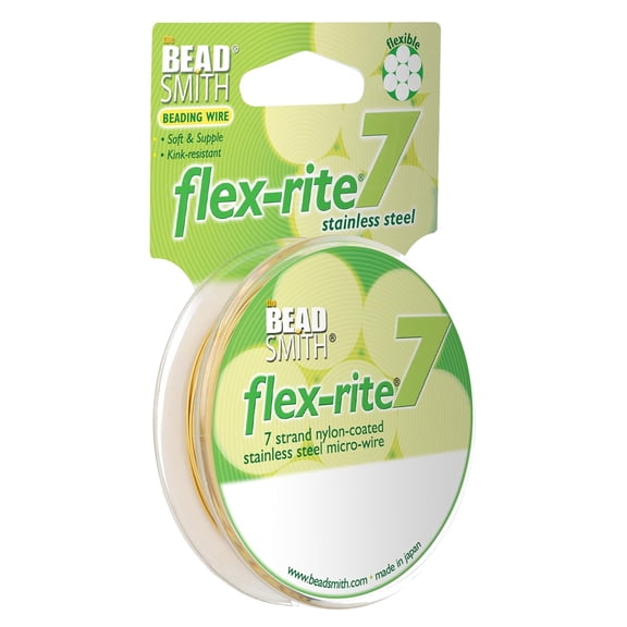 The Beadsmith Flex-Rite Beading Wire - 7-Strand, 0.024" (0.60 mm) Dia, Metallic Gold, 30 ft